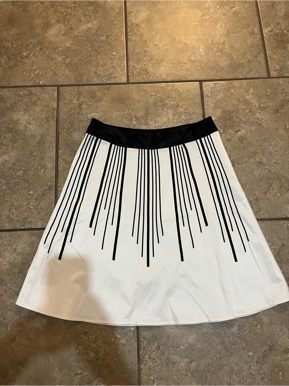 White House Black Market Black and White Circle Skirt with Linear Print